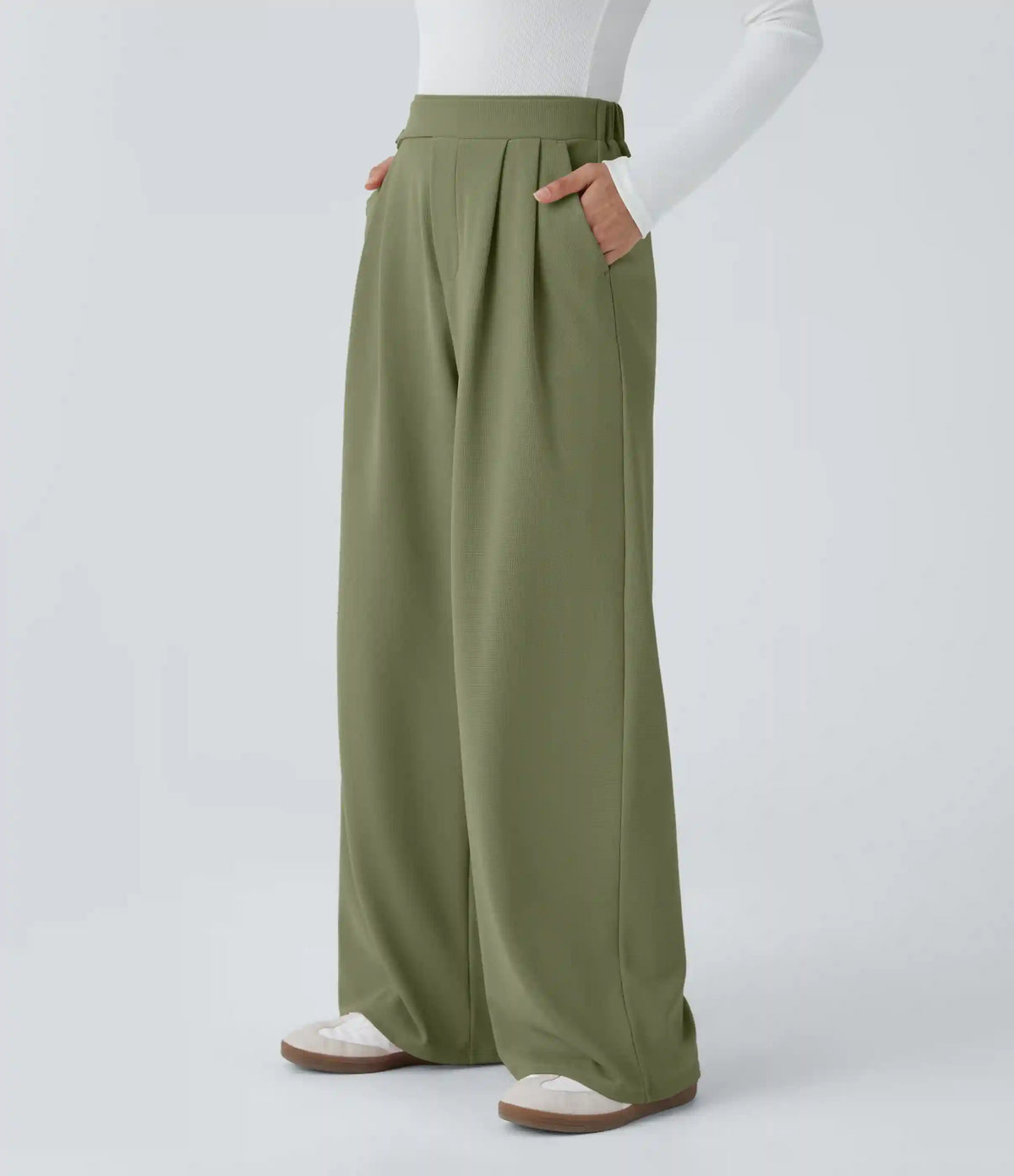 High Waisted Pocket Wide Leg Baggy Waffle Casual Pants