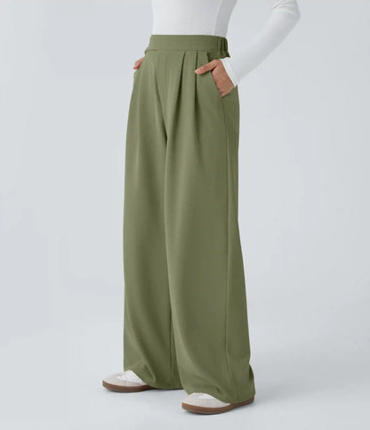 High Waisted Pocket Wide Leg Baggy Waffle Casual Pants