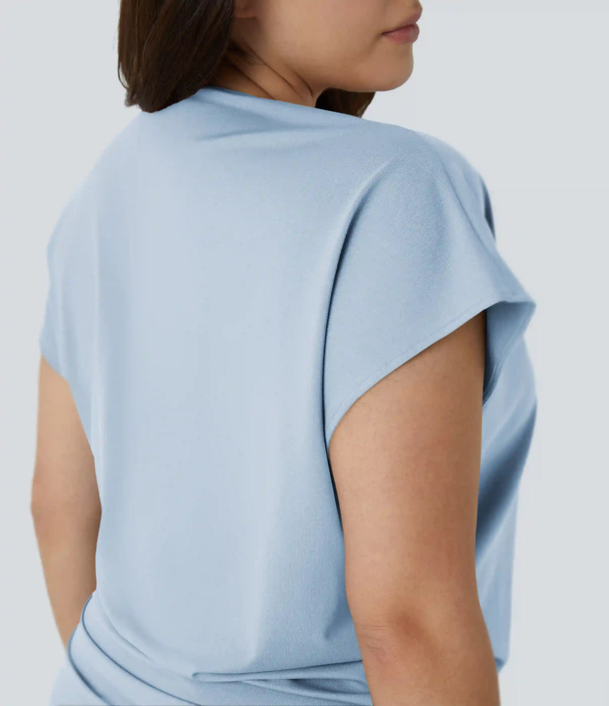 V Neck Cap Sleeve Crossover Ruched Solid Work Plus Size Blouse