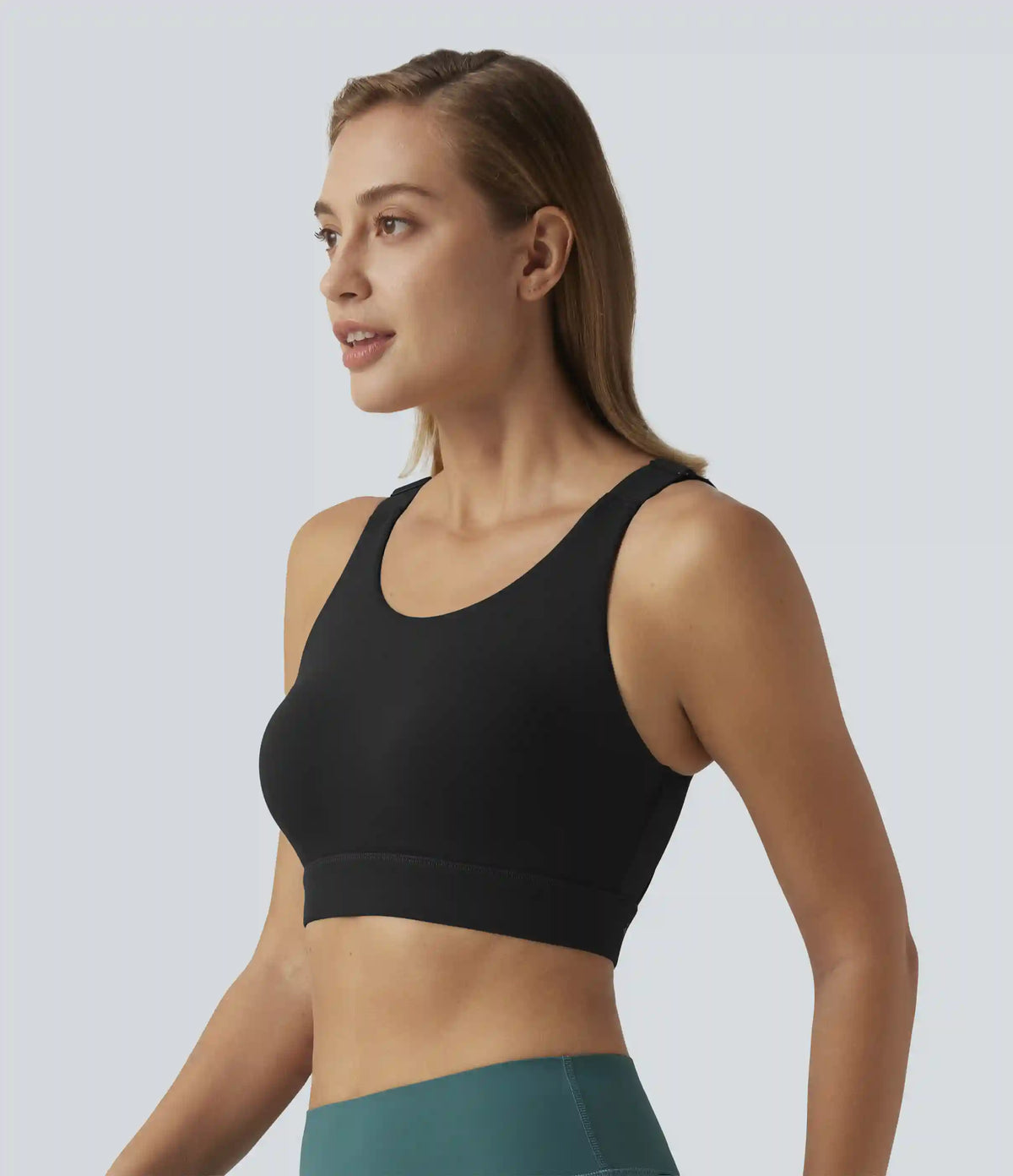 Halara UltraSculpt™ Medium Support Round Neck Contrast Mesh Running Sports Bra with Built-in Bra