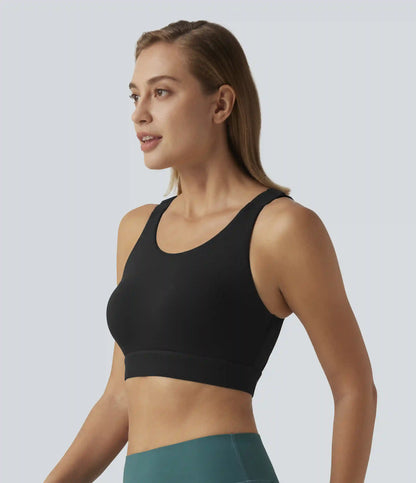 Halara UltraSculpt™ Medium Support Round Neck Contrast Mesh Running Sports Bra with Built-in Bra