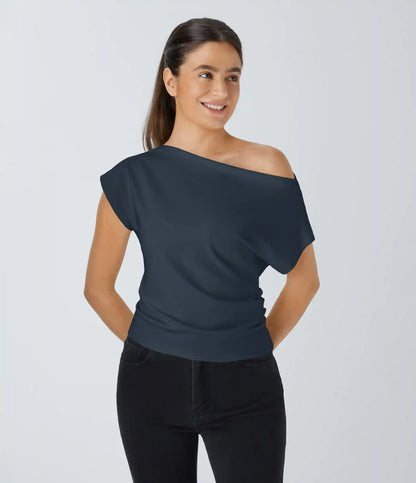 Off Shoulder Short Sleeve Ruched Casual Top
