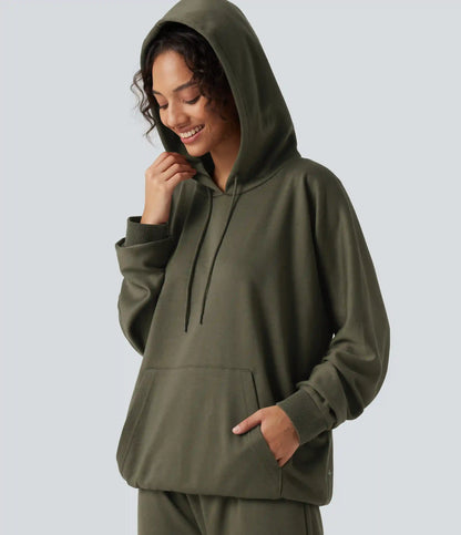 Hooded Round Neck Long Sleeve Casual Sports Sweatshirt with Pocket