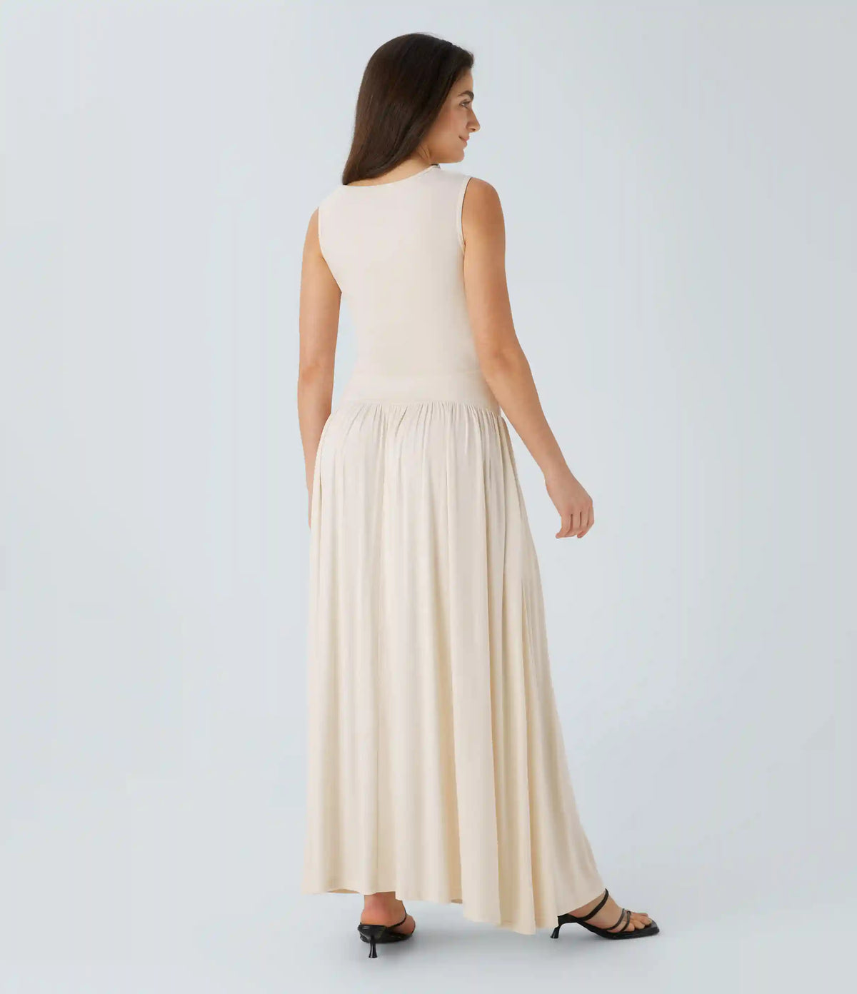 Ribbed Boat Neck Asymmetric Strap Ruched Pocket Flowy Maxi Casual Dress