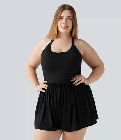 Plus Size Padded 2-in-1 Romper with Pockets-Easy Peezy Edition