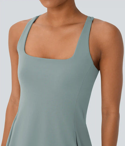 SoftlyZero™ Plush Cut Out Pocket 2-Piece Mini Yoga Active Dress