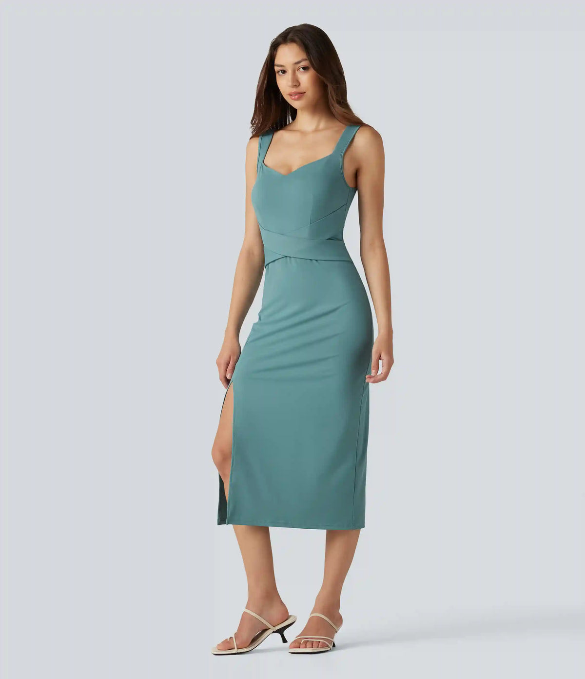 Sweetheart Neck Built-in Bra Bodycon Midi Casual Dress