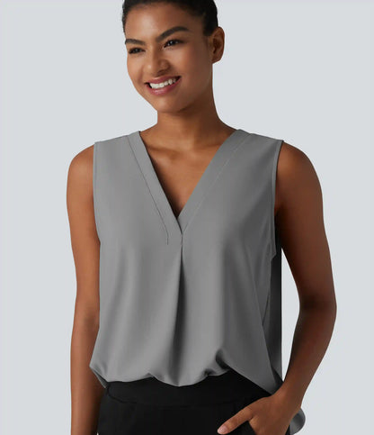 Wrinkle Recovery V Neck Sleeveless Oversized Work Blouse
