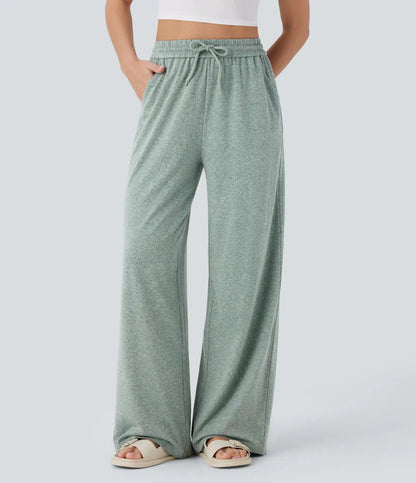 High Waisted Drawstring Pocket Wide Leg Baggy Casual Pants