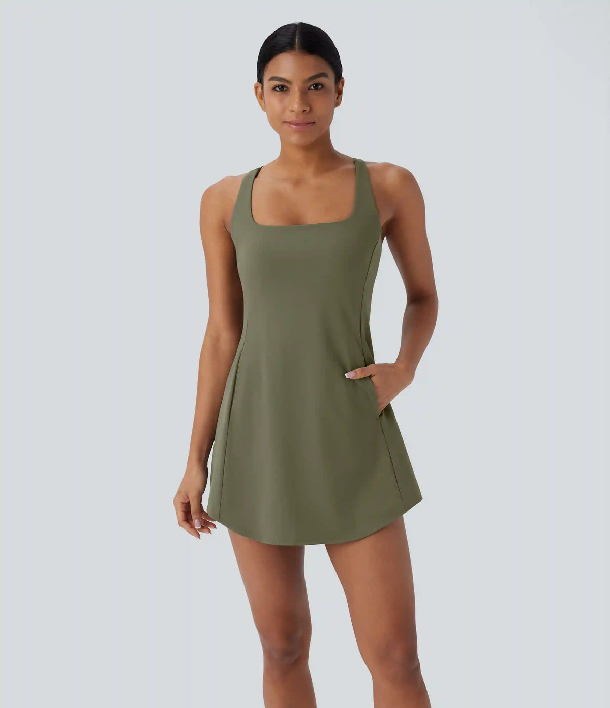 SoftlyZero™ Plush Cut Out Pocket 2-Piece Mini Yoga Active Dress
