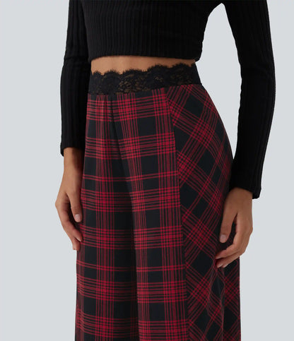 Halara UltraSculpt™ High Waisted Plaid Contrast Lace Baggy Casual Pants with Pockets