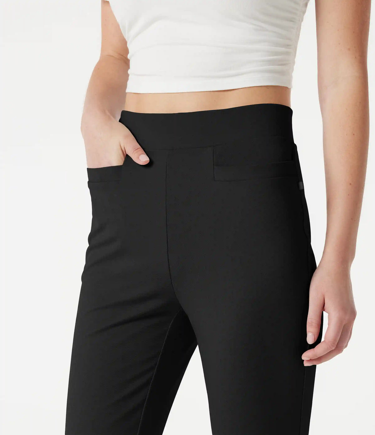 High-waisted Slim Herringbone Golf Capri Pants with Pockets