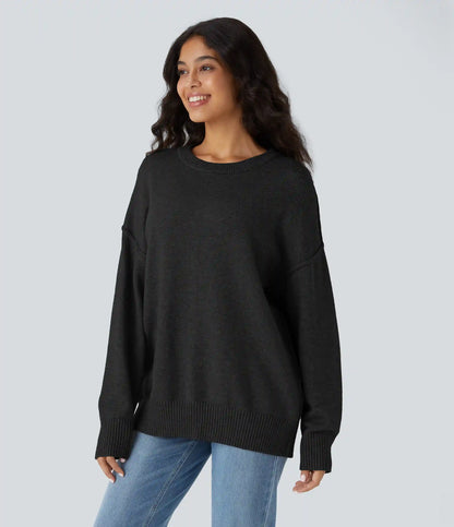 Round Neck Dropped Shoulder Long Sleeve Casual Sweater