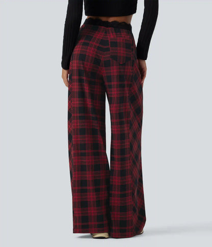 Halara UltraSculpt™ High Waisted Plaid Contrast Lace Baggy Casual Pants with Pockets