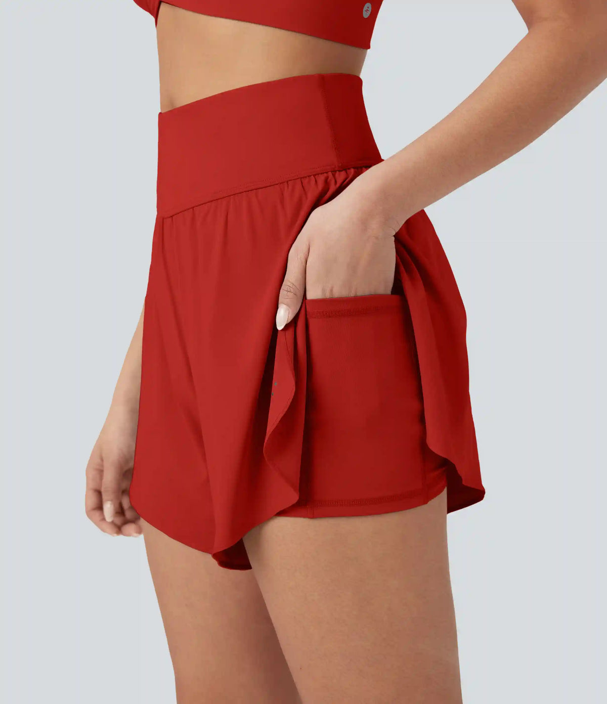SoftlyZero™ QuickDry High Waisted Tummy Control Reflective Dots Crossover Hem 2-in-1 Running Shorts 5'' with Pockets