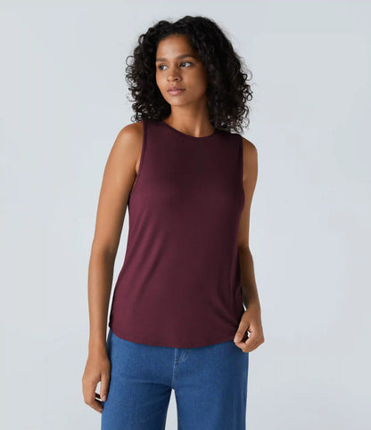 Ribbed Round Neck Basic Casual Tank Top
