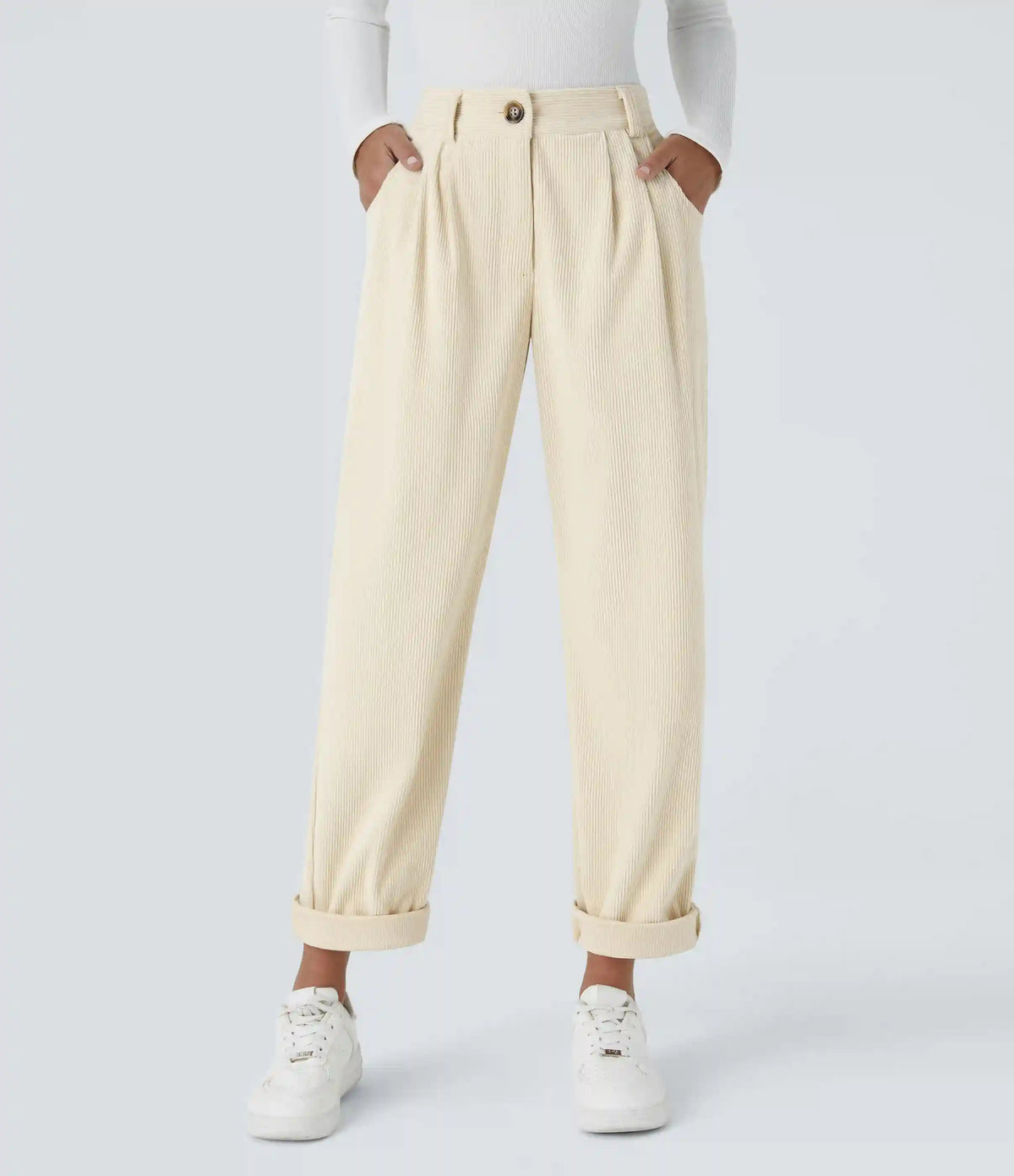 Mid Rise Zipper Pocket Corduroy Casual Pants