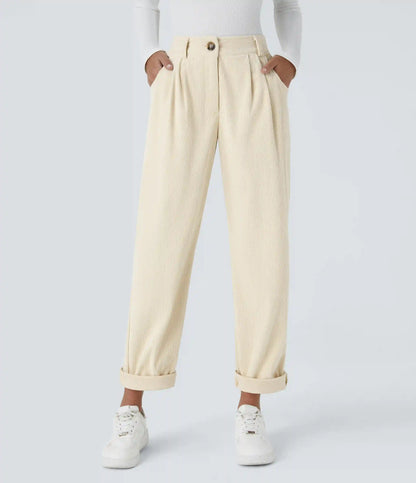 Mid Rise Zipper Pocket Corduroy Casual Pants