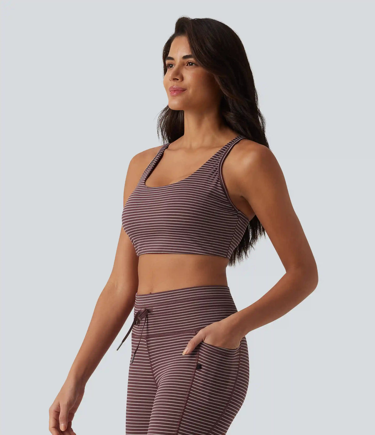 Low Support U Neck Cut Out Stripes Yoga Sports Bra DD-F Cups