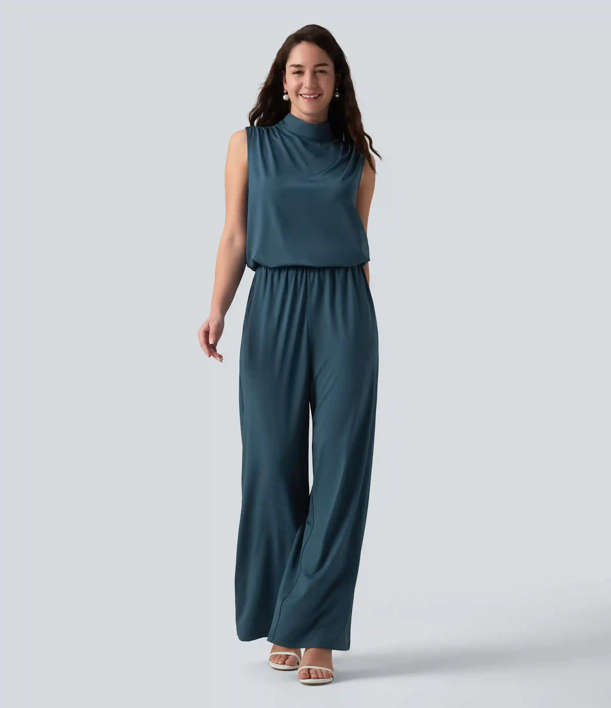 Stand Collar Sleeveless Straight Leg Bridesmaid And Wedding Guest Jumpsuit with Pockets-Easy Peezy