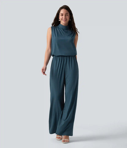 Stand Collar Sleeveless Straight Leg Bridesmaid And Wedding Guest Jumpsuit with Pockets-Easy Peezy