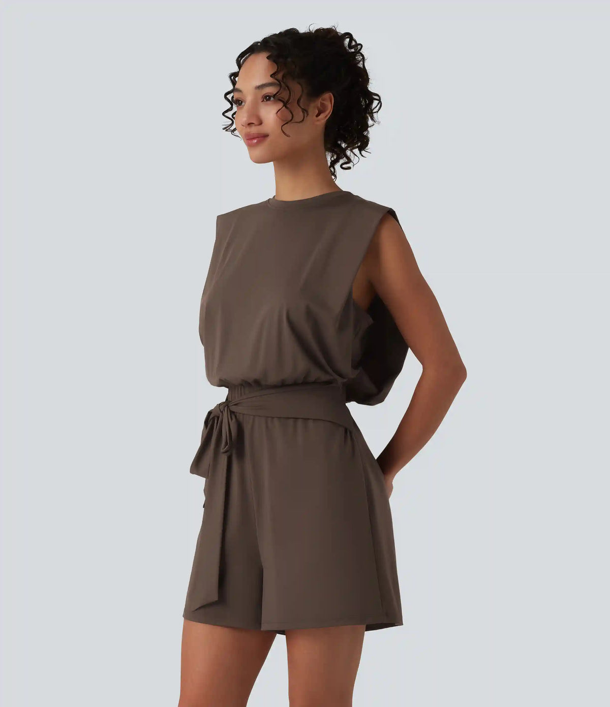 Round Neck Sleeveless Tie-front Cool Touch Casual Romper with Pockets-Easy Peezy-UPF50+