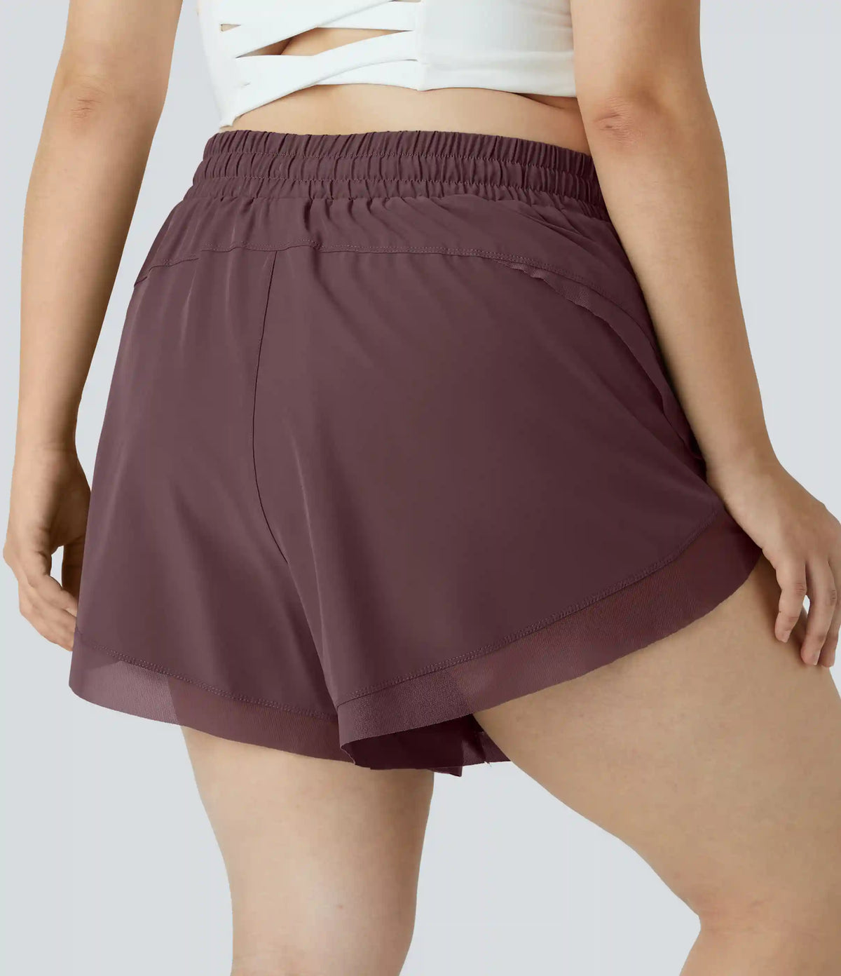 Drawstring Contrast Mesh 2-in-1 Plus Size Shorts 4"
