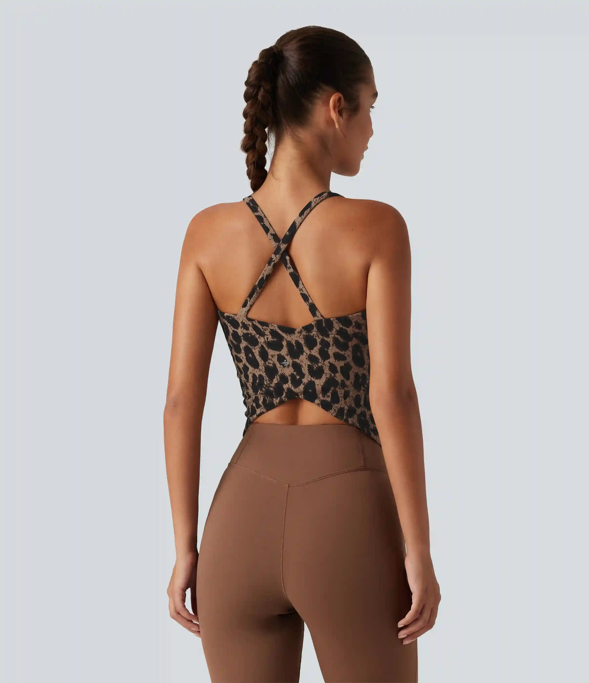 Halara UltraSculpt™ Leopard Print Scoop Neck Built-in Bra Crossover Hem Yoga Tank Top