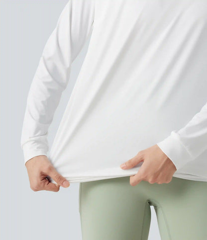 Round Neck Long Sleeve Ruched InstantCool Yoga Sports Top-Longer Length-UPF50+