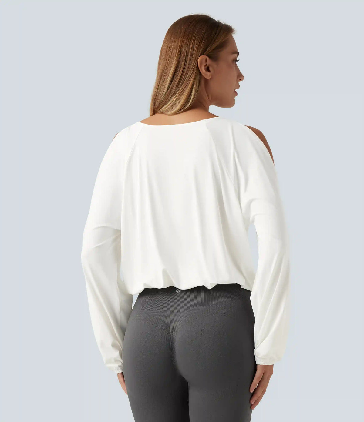 Quick Dry Boat Neck Cold Shoulder Long Sleeve Yoga Sports Top