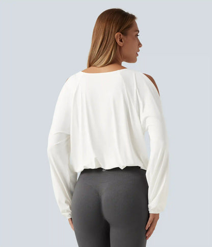 Quick Dry Boat Neck Cold Shoulder Long Sleeve Yoga Sports Top