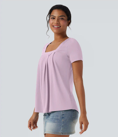 Square Neck Short Sleeve Casual Blouse