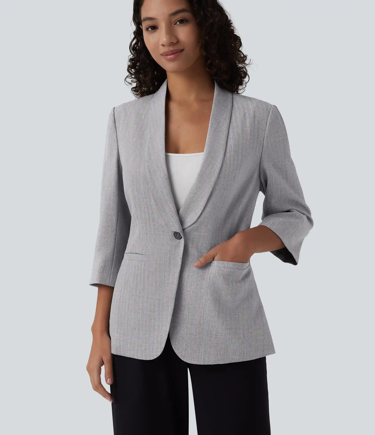 Shawl Collar 3/4 Sleeve Work Blazer with Pockets