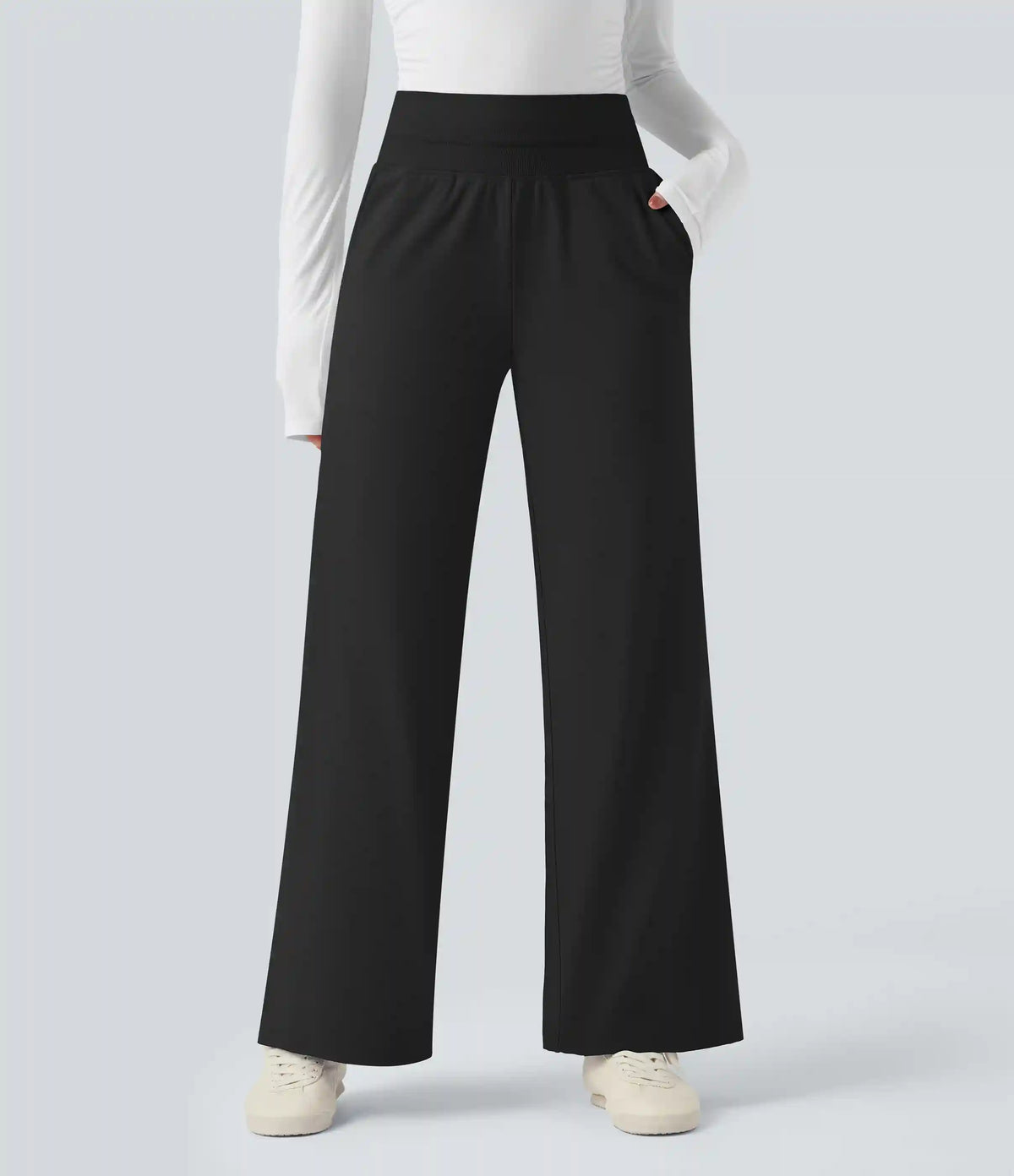 High Waisted Straight Leg Fleece Casual Pants with Pockets