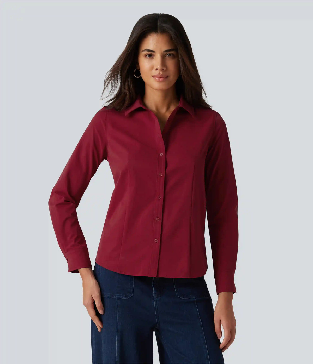 Long Sleeve Curved Hem Work Shirt
