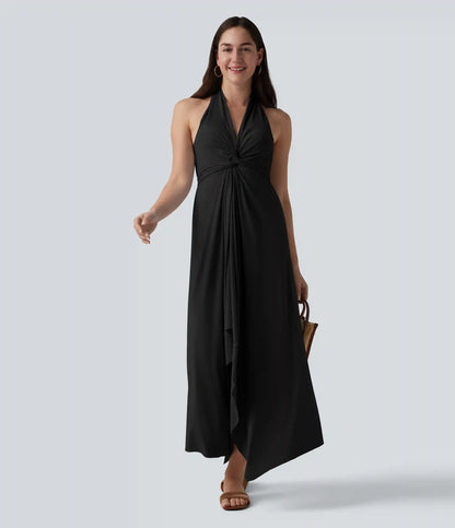 V Neck Tie Back Maxi Dress