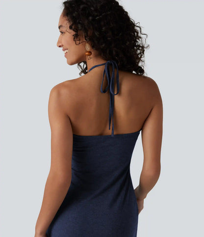 Halter Tie Back Built-in Bra Maxi Dress with Pockets