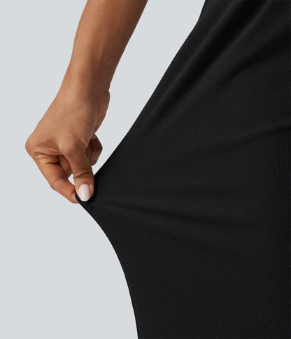 High Waisted Wide Leg Waffle Work Pants with Pockets