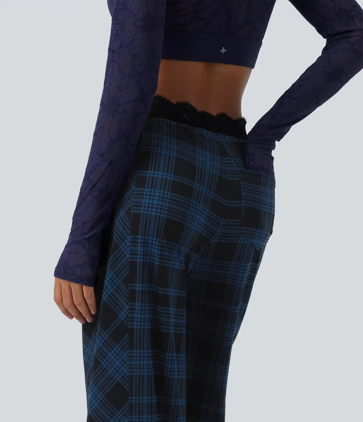 Halara UltraSculpt™ High Waisted Plaid Contrast Lace Baggy Casual Pants with Pockets
