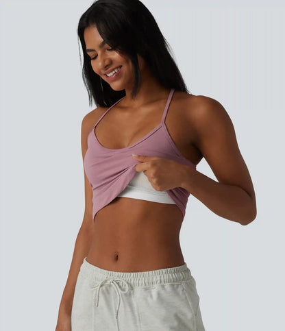 U-Neck Y-back Curved Hem Built-in Bra InstantCool Quick Dry Casual Tank Top-UPF50+