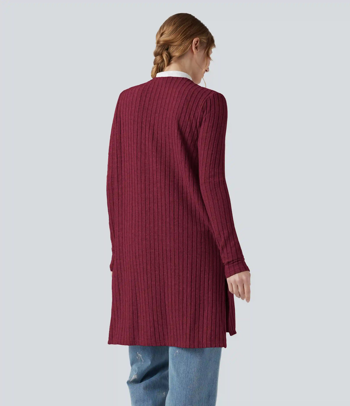Ribbed Knit Long Sleeve Split Casual Cardigan