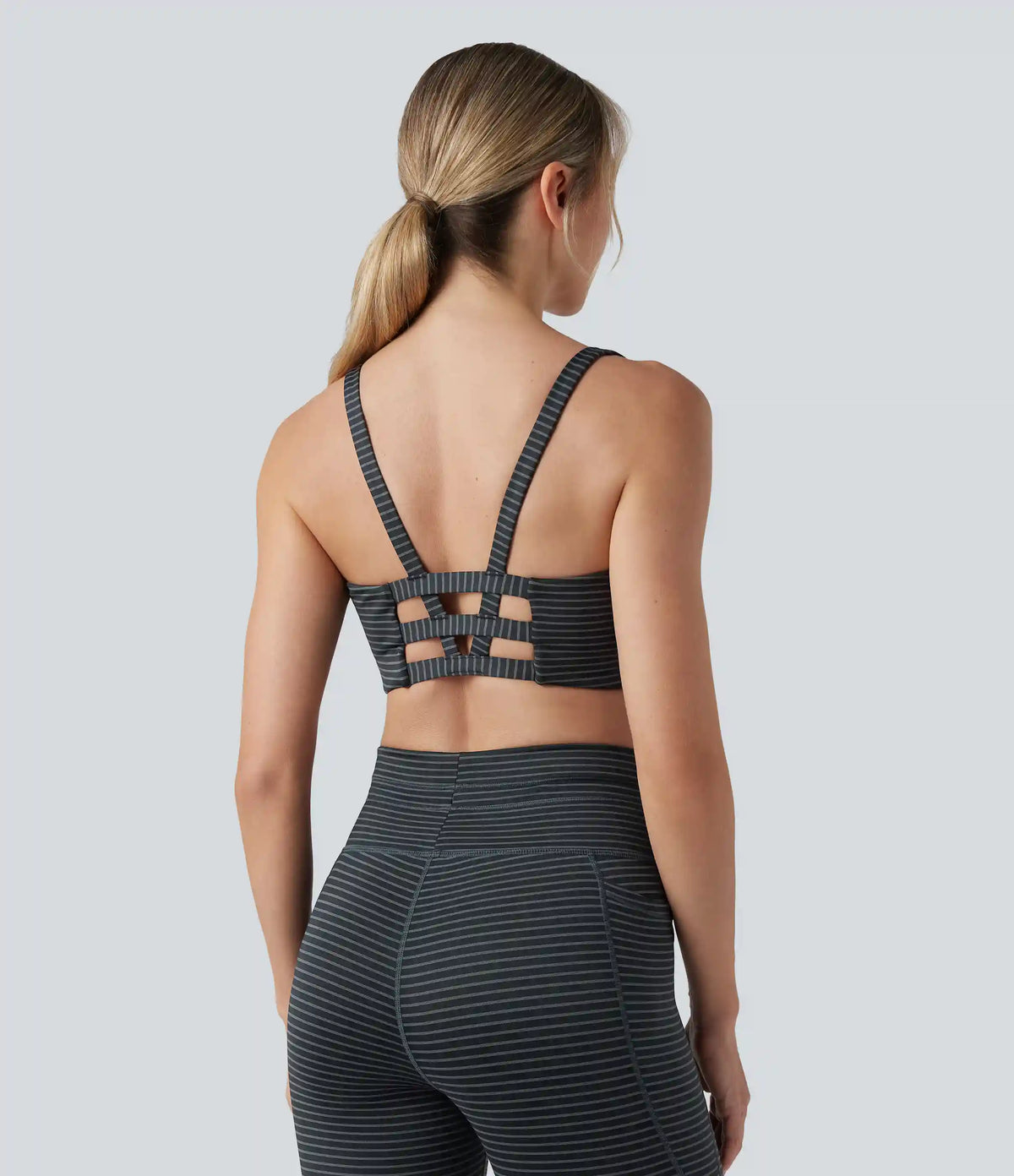 Low Support U Neck Cut Out Stripes Yoga Sports Bra DD-F Cups