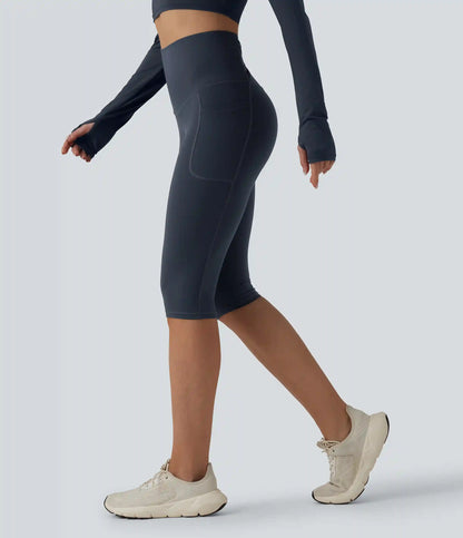 Halara Ultrasculpt™ High Waisted Tummy Control Crossover Back Pedal Pusher Running Leggings with Pockets