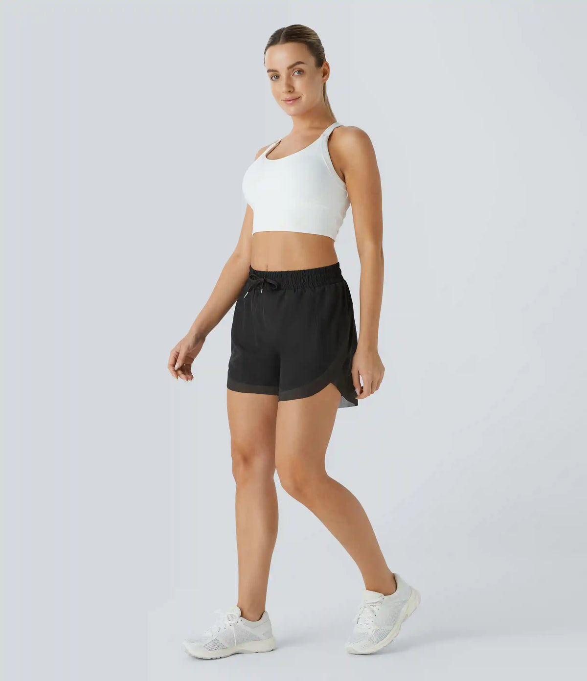 Mid Rise Drawstring Contrast Mesh 2-in-1 Flowy Running Shorts 5''