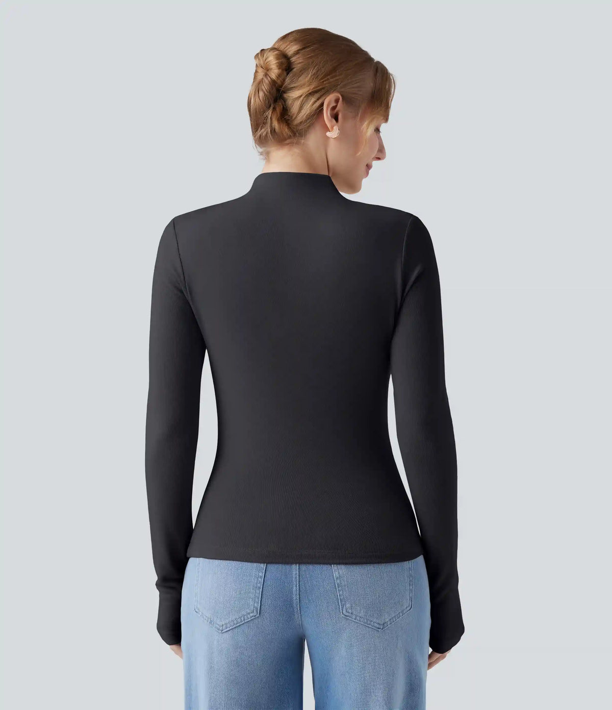 Mock-neck Long Sleeve Ruched Asymmetric Hem Thermal Casual Top