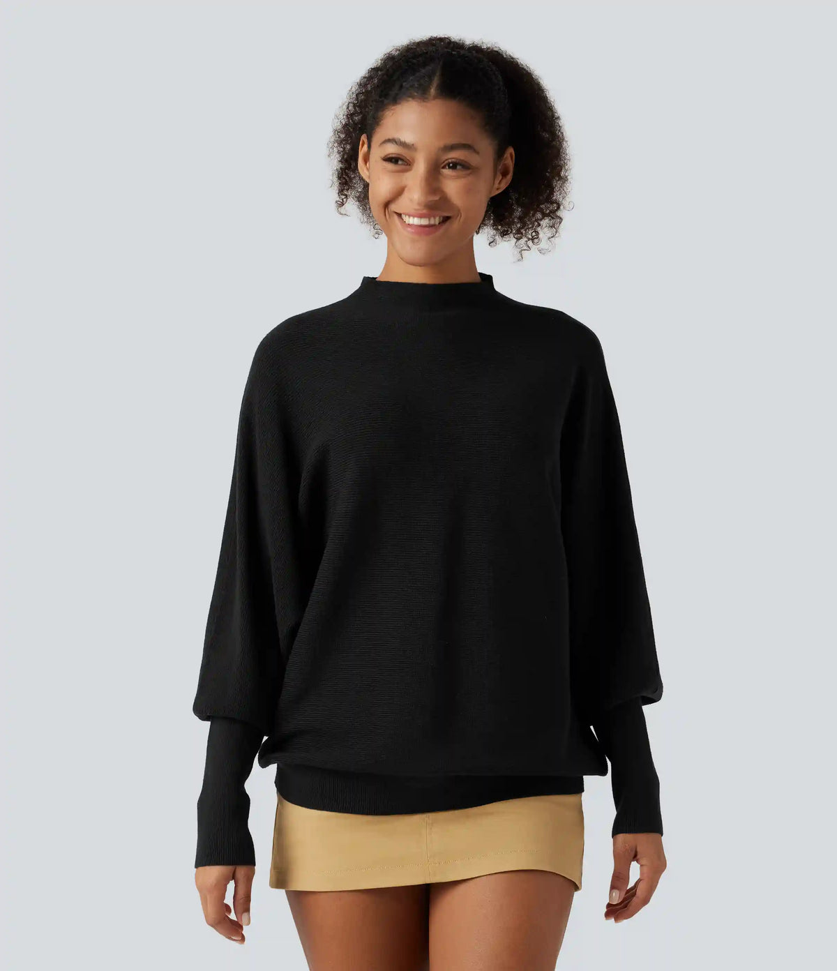 Mock Neck Batwing Long Sleeve Work Sweater