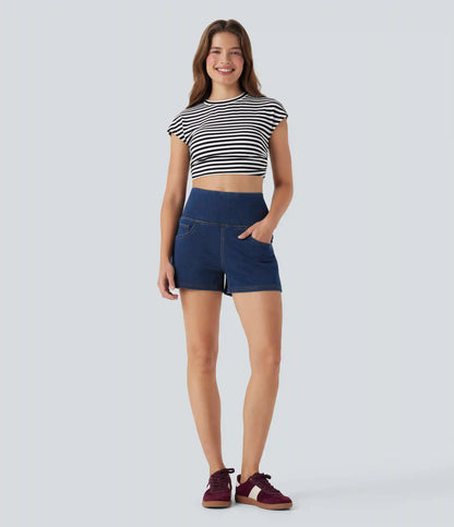 Halara Flex™ High Waisted Tummy Control Denim Casual Shorts 3'' with Pockets