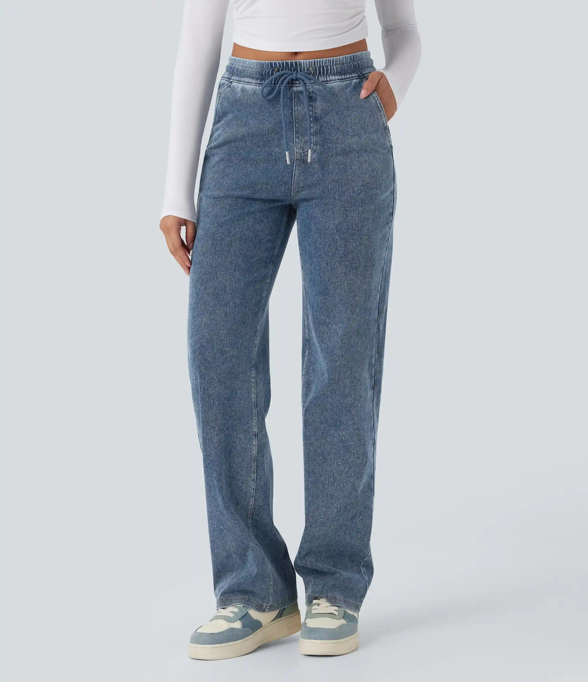 Halara Flex™ Mid Rise Drawstring Straight Leg Casual Sweatpants Jeans with Pockets