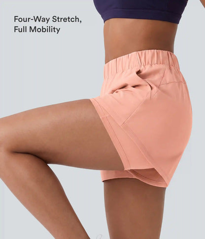 High Waisted Elastic Waistband Drawstring Pleated Yoga Shorts 3" with Pockets