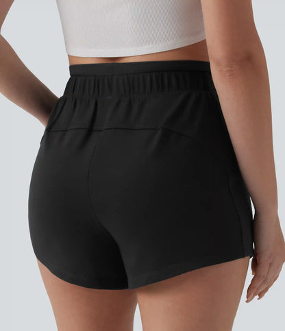 High Waisted 2-in-1 Casual Sweat Shorts 4'' with Pockets